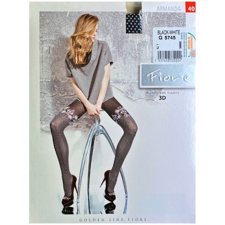 ARMANDA Rajstopy Wzory FIORE 3D 40 DEN R2 BLACK-WHITE
