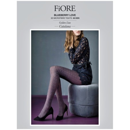 BLUEBERRY Rajstopy Wzory FIORE 60 DEN 3D R2 PLUM
