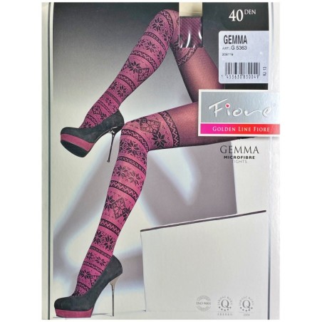 GEMMA Rajstopy Wzory FIORE 40 DEN R3 BLUEBERRY