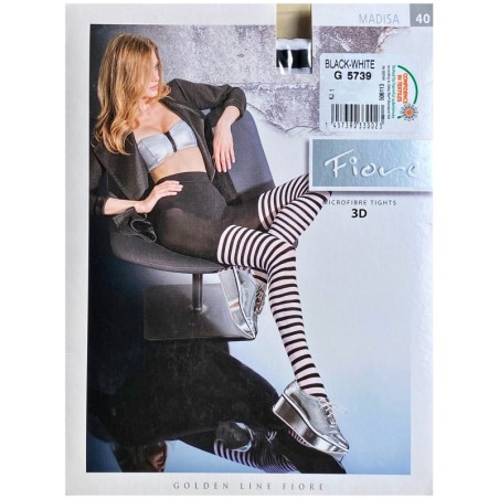 MADISA Rajstopy Wzory FIORE 40 DEN R3 BLACK-WHITE
