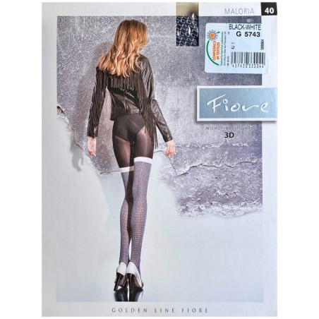 MALORIA Rajstopy Wzory FIORE 3D 40DEN R3 BLACK-WHITE