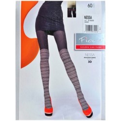 NESSA Rajstopy Wzory Grube FIORE 60 DEN R3 BLACK BLUEBERRY