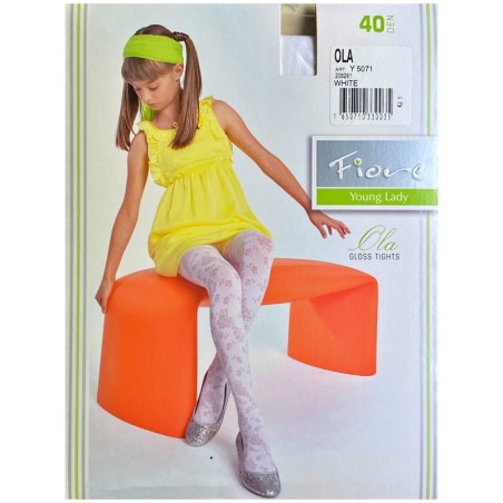 OLA Rajstopy Wzory FIORE Dzieciece R3 WHITE