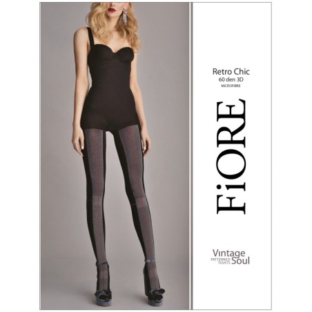 RETRO CHIC Rajstopy Wzory FIORE 60den R4 BLACK/MELANGE