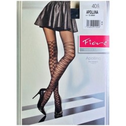 APOLLINA Rajstopy Wzory FIORE 40 DEN R3 BLACK