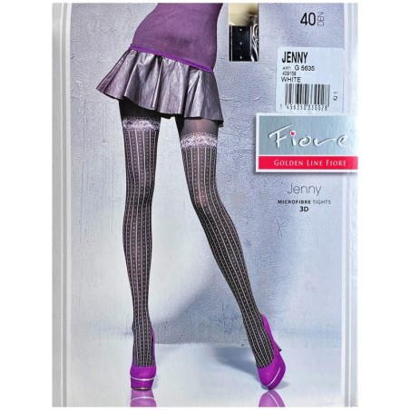 JENNY Rajstopy Wzory FIORE 40 DEN 3D R2 WHITE