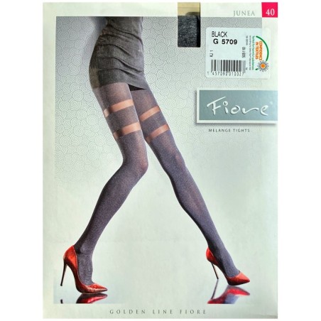 JUNEA Rajstopy Wzory FIORE 40 DEN R3 BLACK