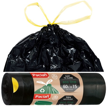 WORKI NA ŚMIECI PACLAN ECO LINE Z TAŚMĄ 60L 15SZT